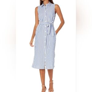 TOMMY HILFIGER Womens Blue Pocketed Slitted Tie Button-front Striped S 10